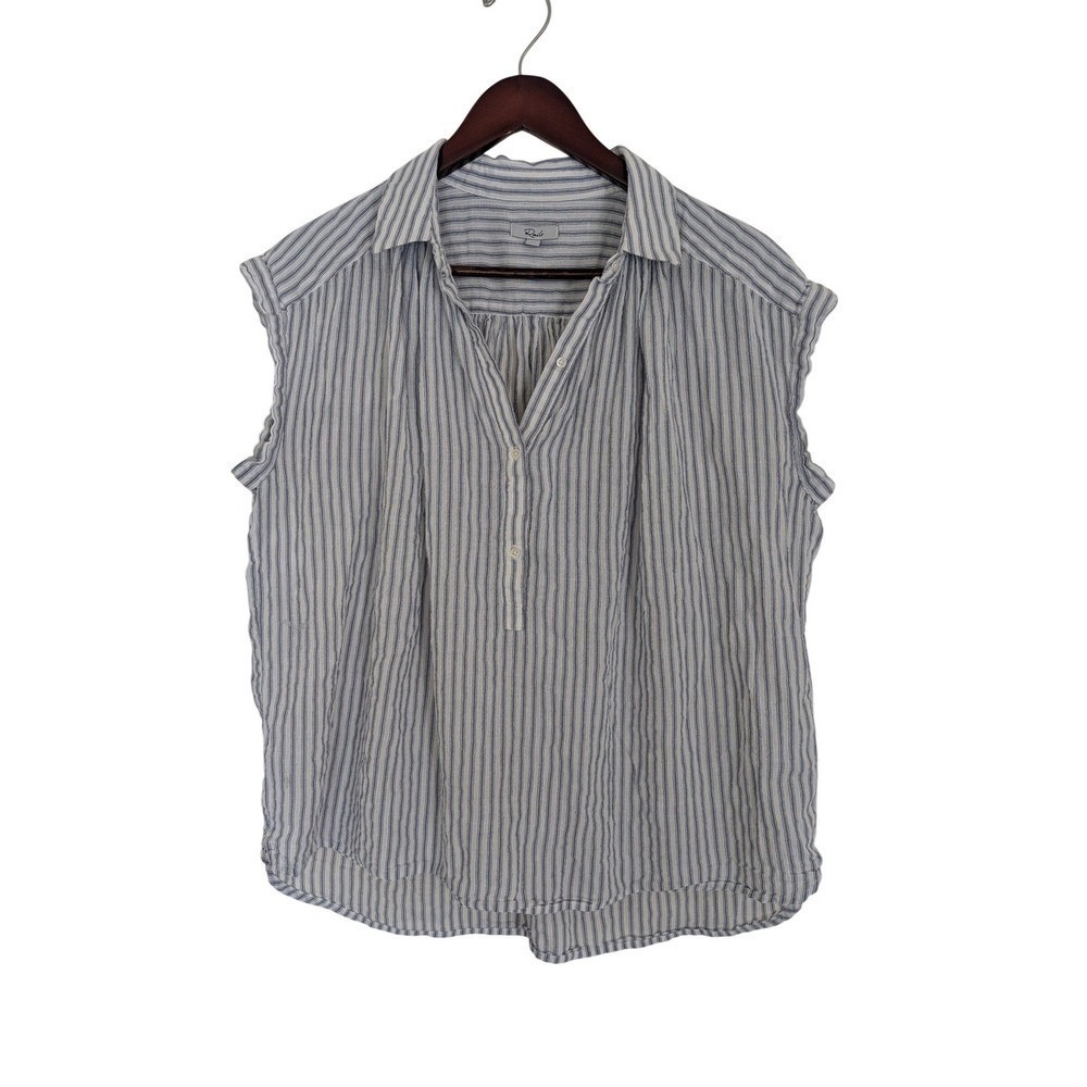 Rails Shannon‎ Bergen Stripe Sleeveless Button Down Top Blue White Cotton Medium